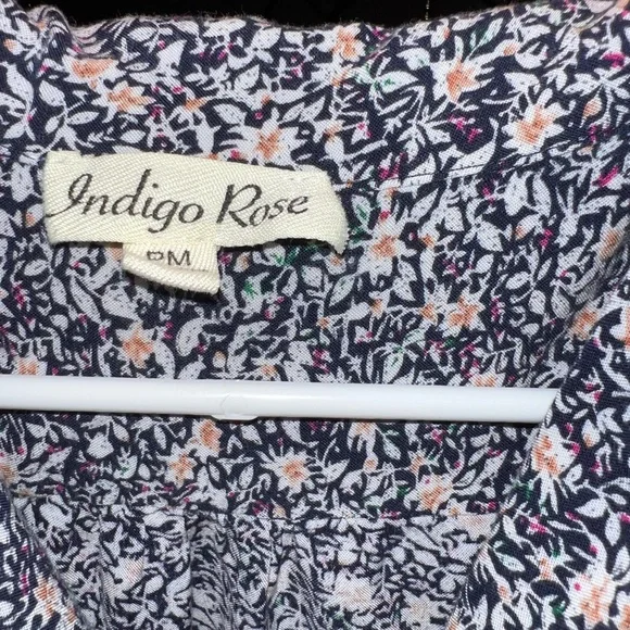 Indigo Rose Floral Cottagecore Button Front Short Sleeve Dress Size MP - Picture 5 of 5
